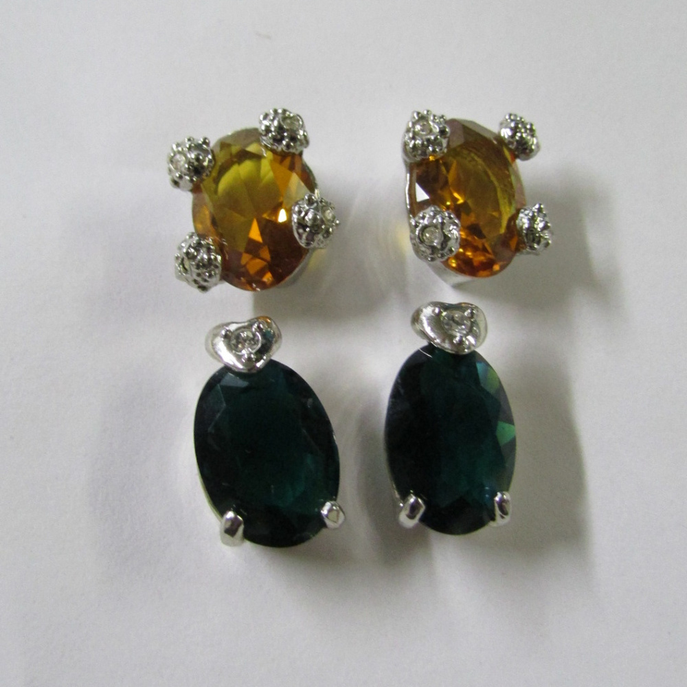 Emerald & Citrone Silver Tone Pierced Earrings